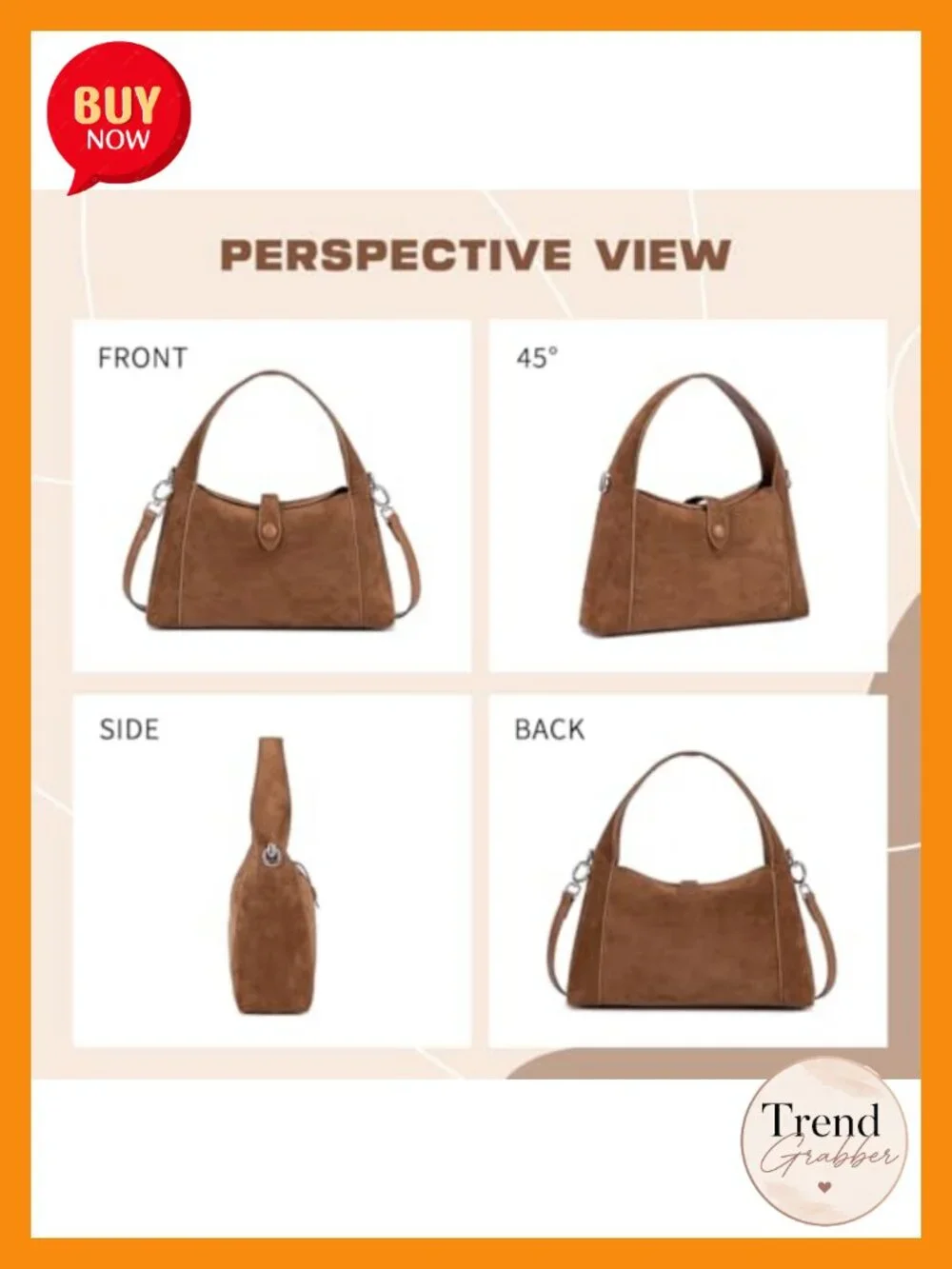 Soft Suede Half-Moon Hobo Tote Handbag with Detachable Crossbody Strap